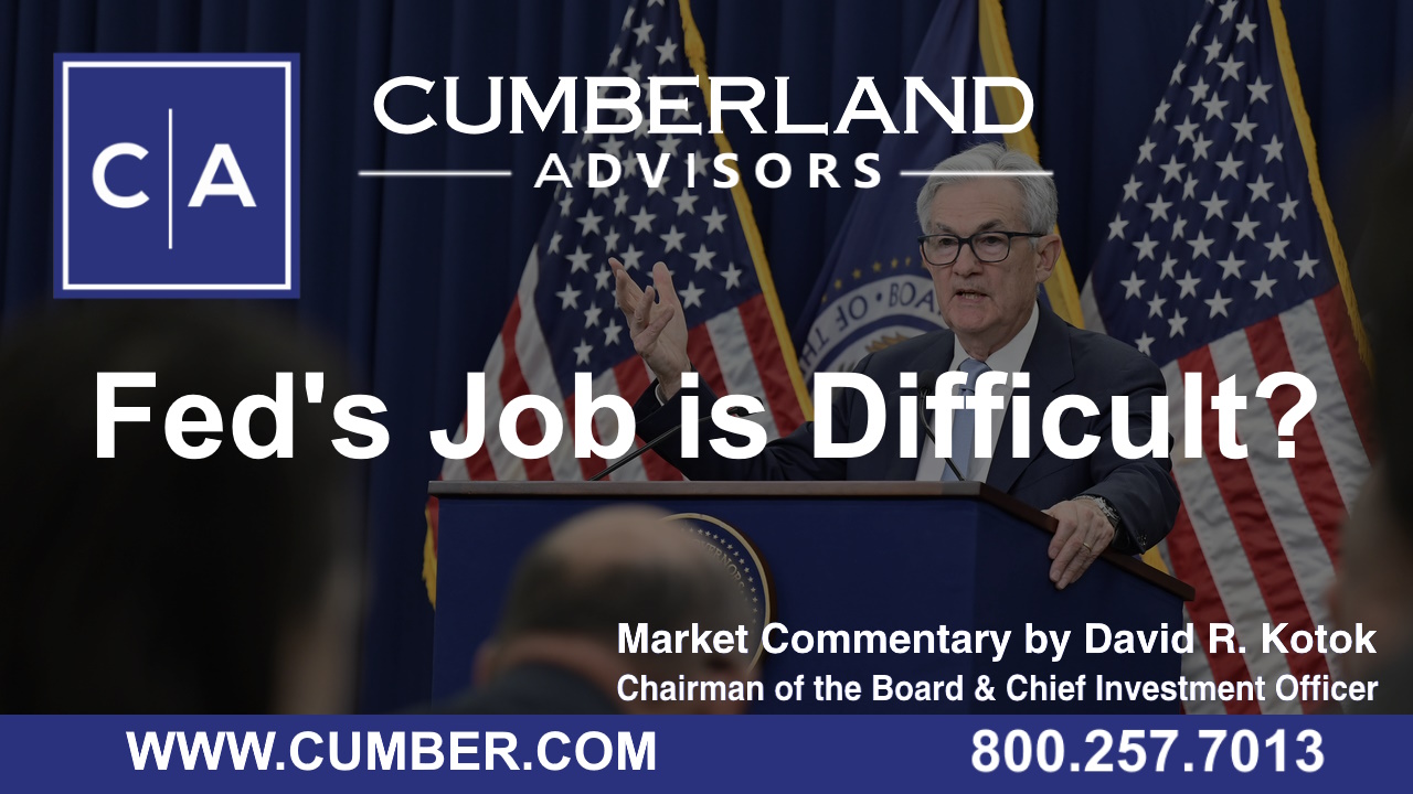 Cumberland Advisors Market Commentary - "Fed's Job is Difficult?" by David R. Kotok