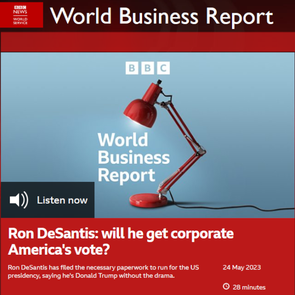 David R. Kotok’s May 24, 2023 interview with BBC World Business Report about markets, Disney, investments, & Florida Governor Ron DeSantis